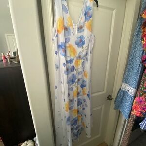 Lane Bryant Blue and Yellow Sleeveless Maxi Sundress